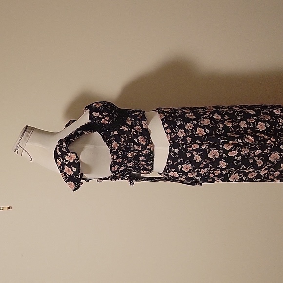 SOLD Free People Bijou Set Black Combo Floral Flutter Top & Maxi Skirt 6 - Picture 3 of 9